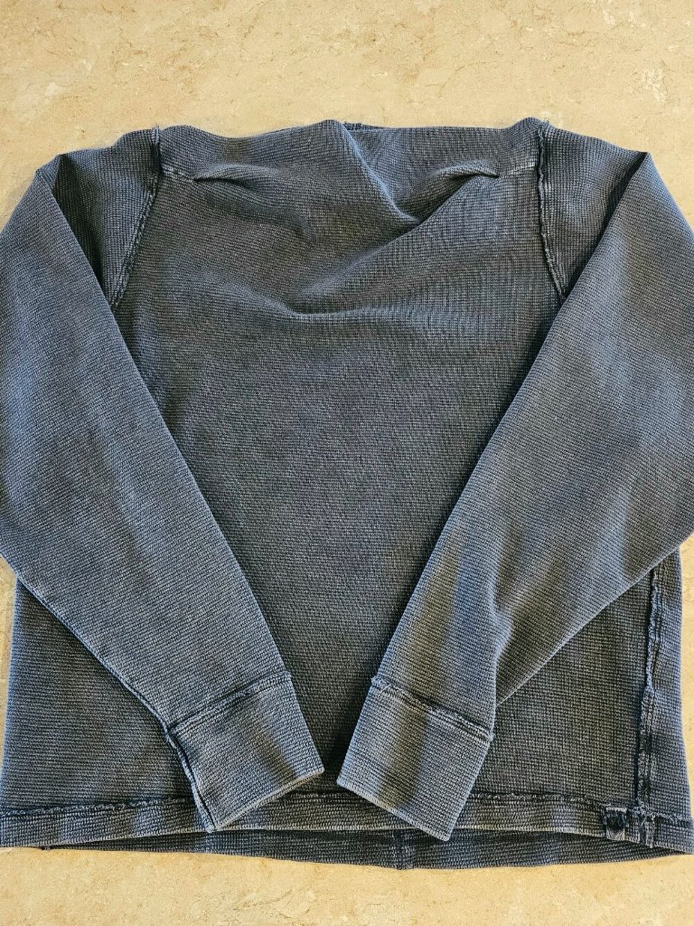 Free People We The Free Waffle Knit Top Womens XS Oversized Raw Seam Long Sleeve